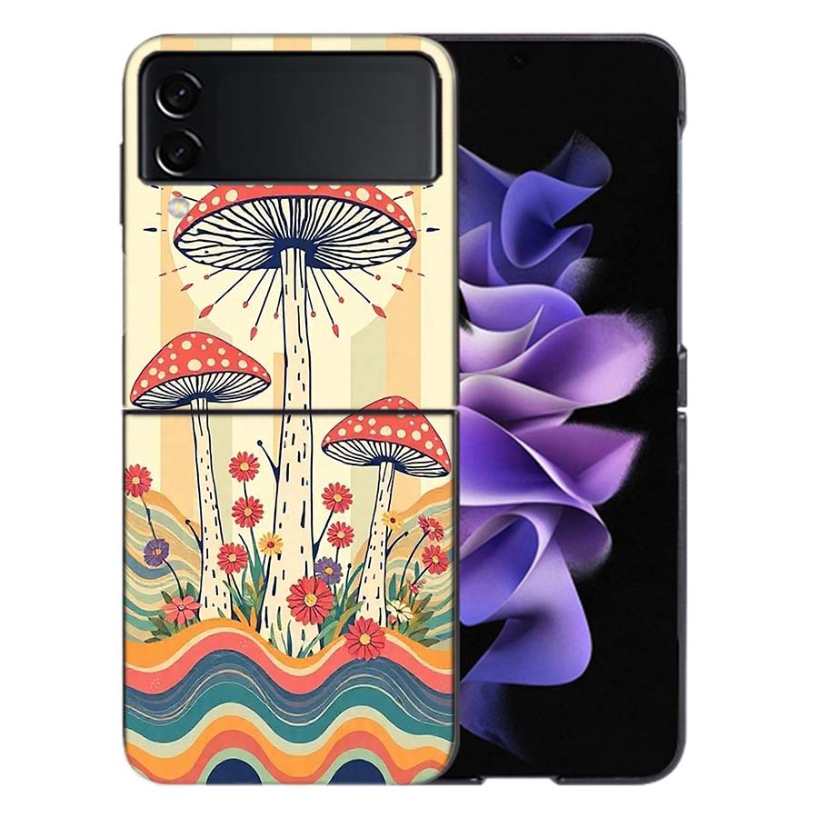 Boho Hippy Mushroom Sunrise Phone Case For Samsung Z Flip 6 7 5G Galaxy Z Flip 5 4 3 5G Cases Shockproof Hard Cover TPU