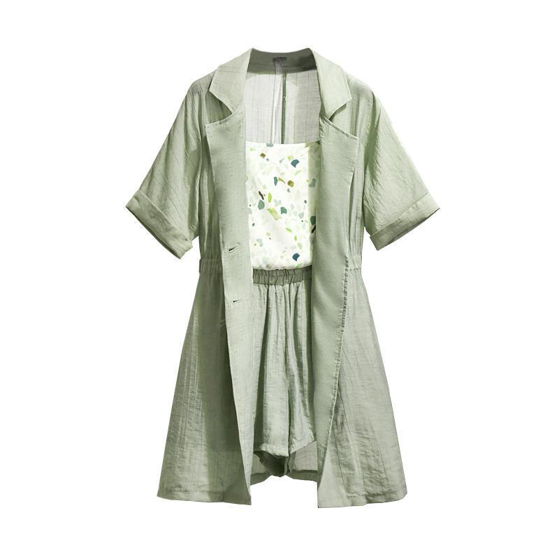 Pofulove Plus Size 2 Piece Set Women  Short Sleeve Shirts Camisole Shorts Three-piece Summer Causal