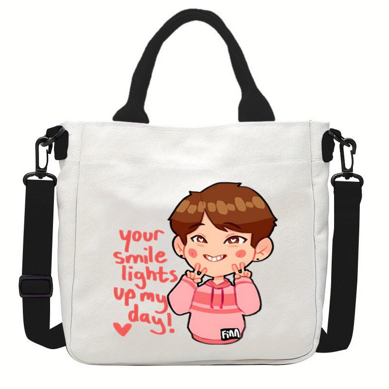 Felix Kpop Band Super Star Printed Crossbody Bag Casual Canvas Shoulder Bags