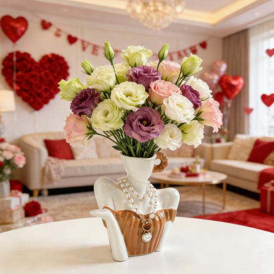 Yousheng Ceramic Female Form Body Shape Vase White Half Body Flower Vase Boho Feminist Decorative Vase for Bookshelf Office Home Table Centerpiece