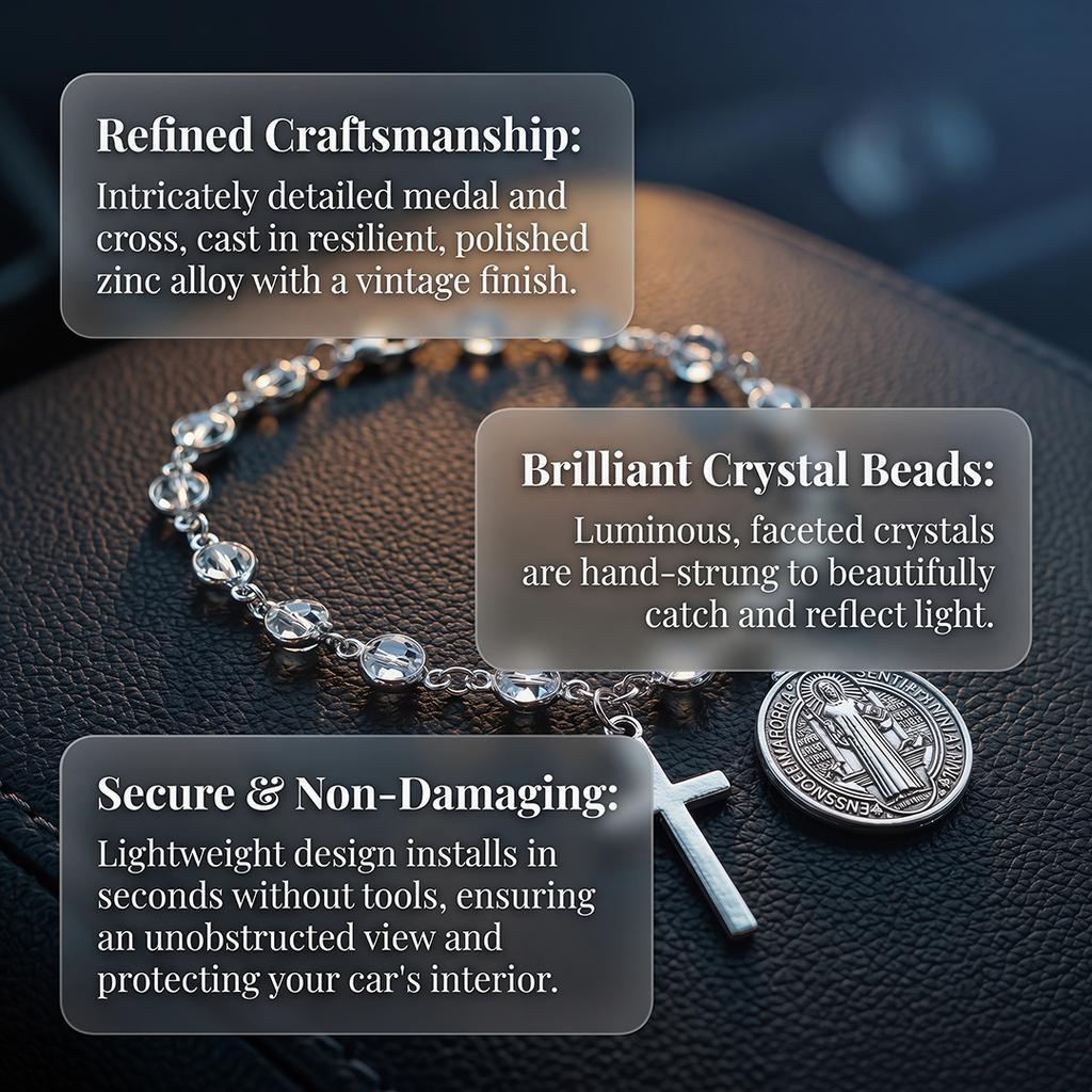Rosario de Protección Católica Accesorio para Coche San. Medalla y Cruz de San Benito Colgante Para Decoración Interior de Coche Colgante de Protección Religiosa
