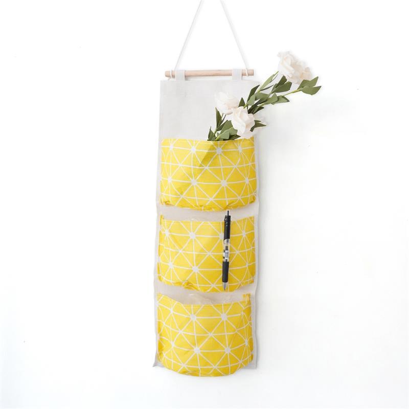 Three-Pocket Cotton Linen Over-the-Door Hanging Storage Bag