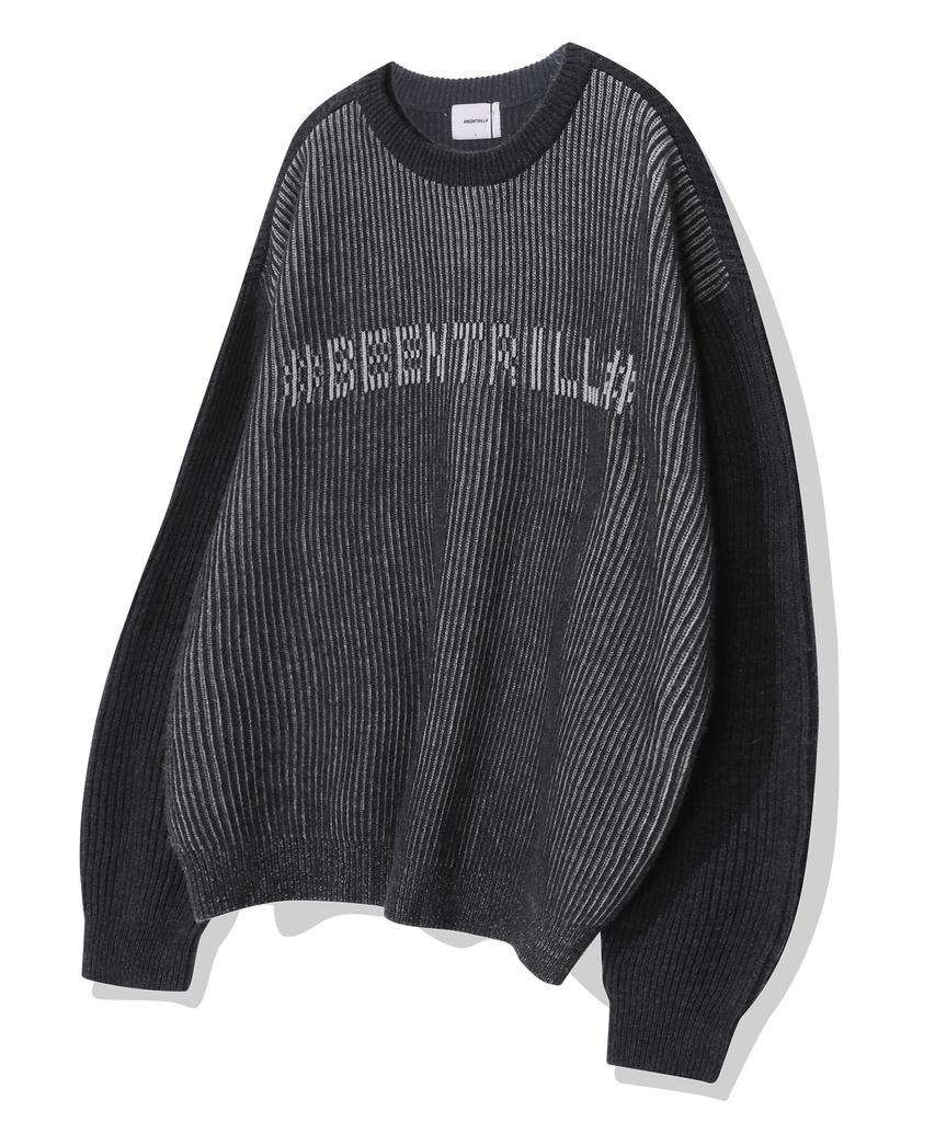 BEENTRILL Jacquard Logo Two-Tone Knit (Charcoal)