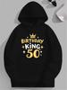 Plus Size "Birthday King 50" Hoodie - Black with Golden Crown & Sparkles Design