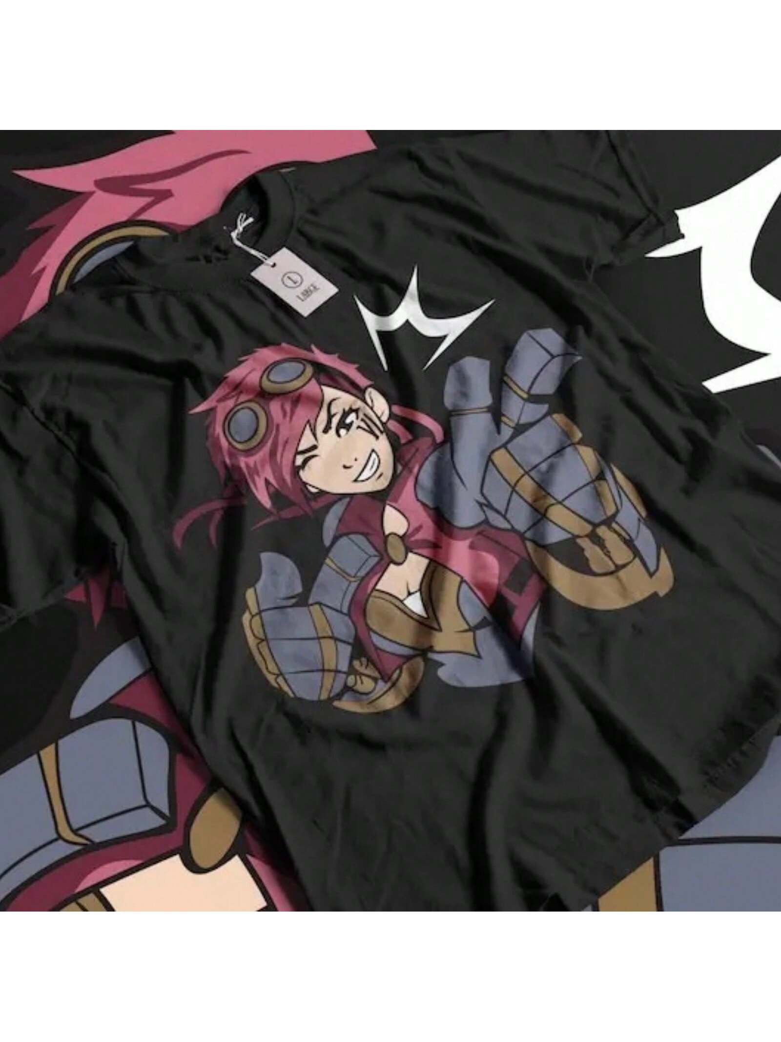 Jinx Arcane T-Shirt Japanese Anime Cartoon Vi Black T-Shirt 044 S разноцветный