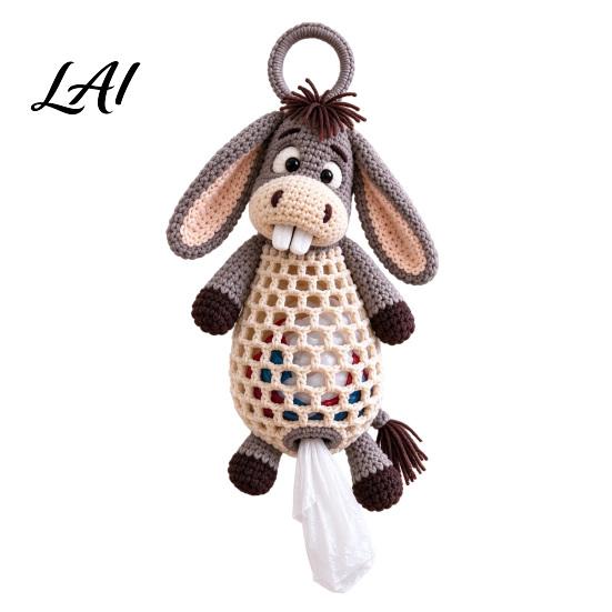 Seasonal Craft Kits Crochet Animal Bag Holder DIY Kit Hanging Plastic Make Easy Patterns Cute Raccoon Highland Cow Organizer for Home Kitchen Decor,