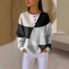 Women's Crew Neck Long Sleeve Waffle Knit Henley Top Loose Fit Casual Sweatshirt