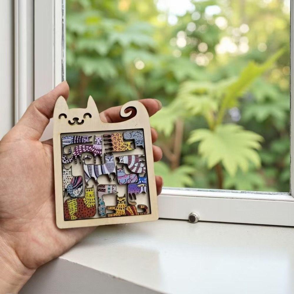Brain Burning Cat Puzzle Game Wooden Animal Puzzle Kids Student Cat Shaped Puzzle Boys Girls