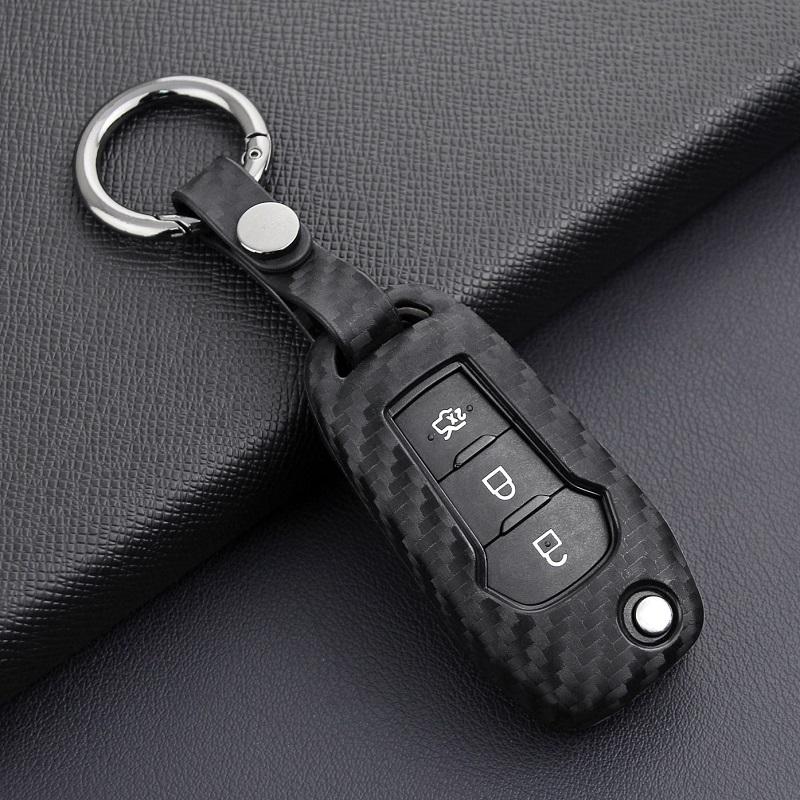 Car Key Fob Case Cover Carbon Fiber Flip For Ford F150 F250 2015 2016 2017 2018  Smart Remote Key Shell