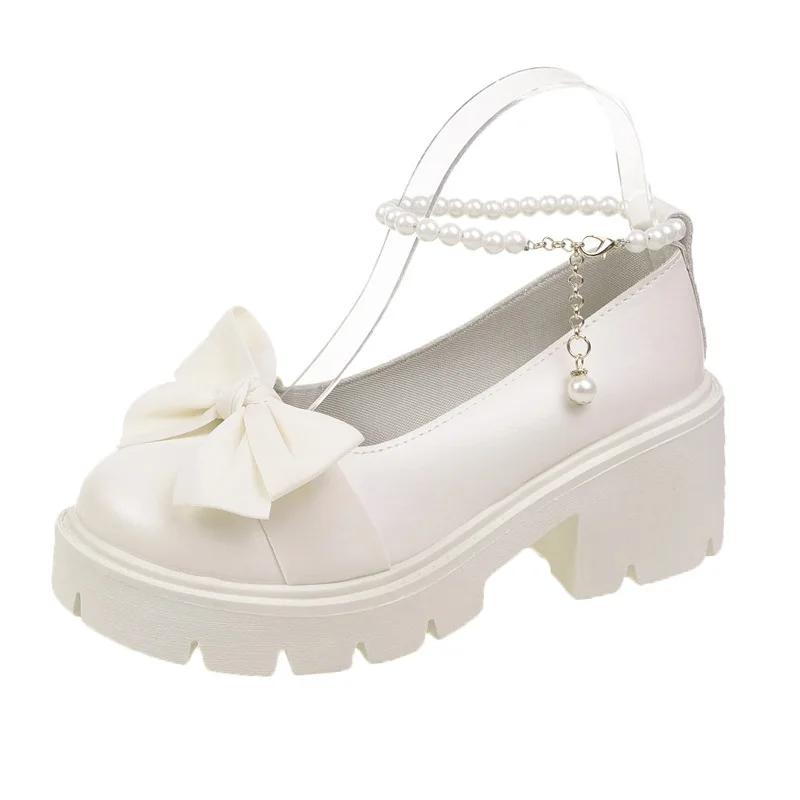 

2026 New Sexy Fashionable Elegant Shallow Mouth Round Toe Square Heel Thick Sole Casual Solid Color Bow Women s Shoes 35
