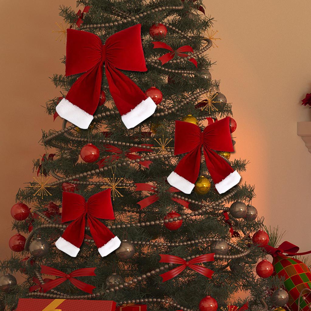 Christmas Decorations Flocked Red Bow Velvet Christmas Tree Decoration