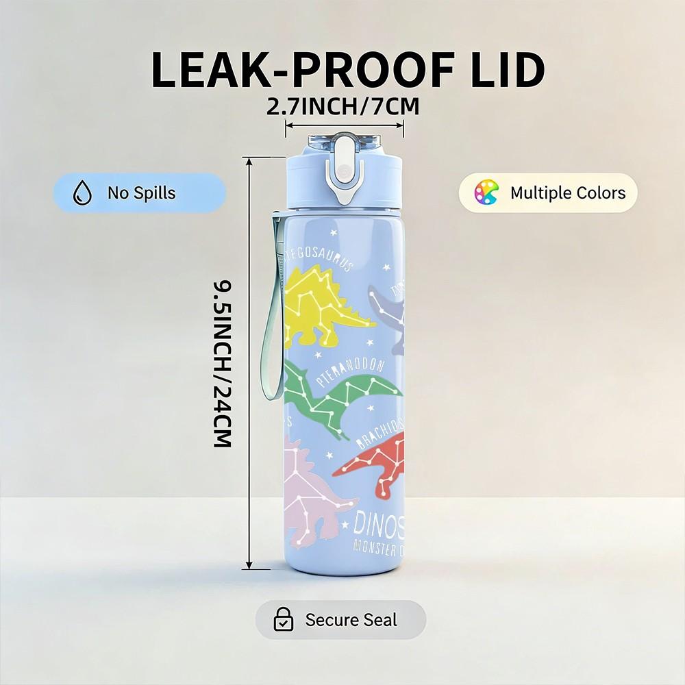 1PC Dinosaur Silhouette Floral Art Print 750ml Color Plastic Sports Water Bottle Leakproof Flip Straw Lid Suitable for Sports Office Home Use