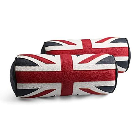 

Set of 2 Headrest Perfect for and Union Jack and Checkered Flag PU Leather with Memory Foam Pillows Cushions, BMW, MINI, More, Designs,