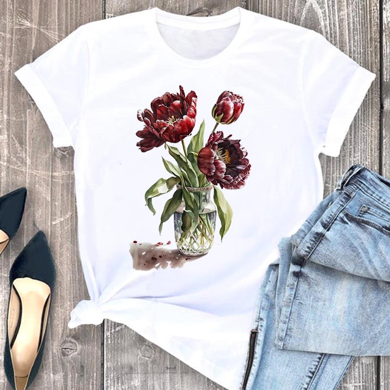 Evropská velikost Tričko Dámské Kreslený Lesní Trend Roztomilé Dámské Krátký Rukáv Oblečení Potisk Módní Grafické Trička Dámské Tričko