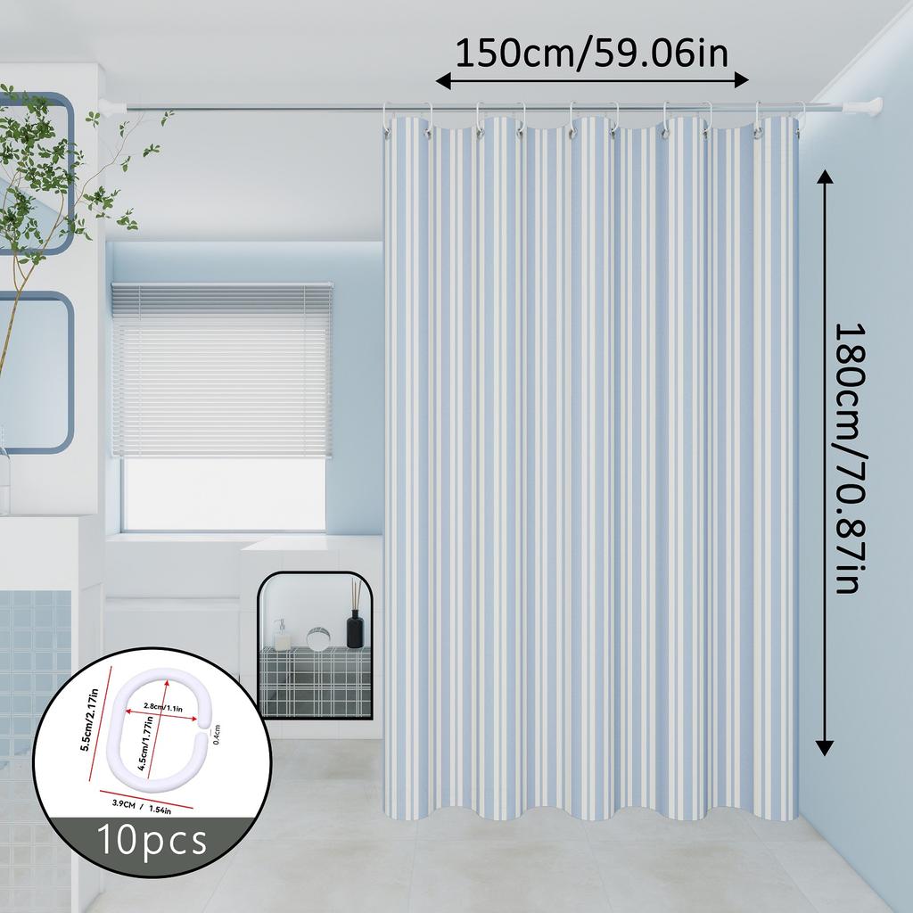 The classic blue and white striped dry-wet separation partition shower curtain is suitable for various decoration styles