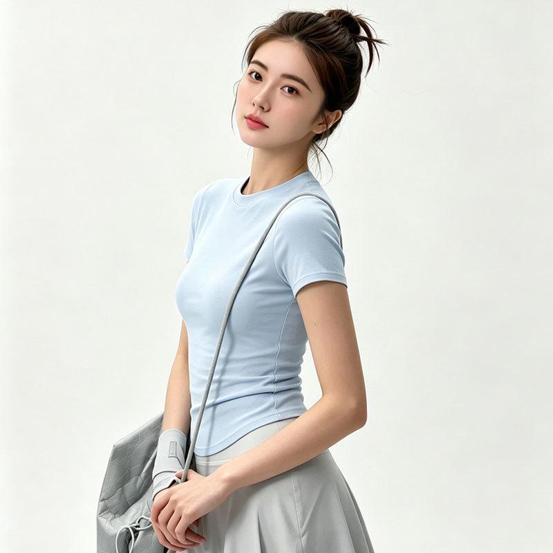 Fitness Clothes Short-sleeved T-shirt Women's High-elastic Slim-fit Quick-drying Breathable Pilates Yoga Clothes Running Top
