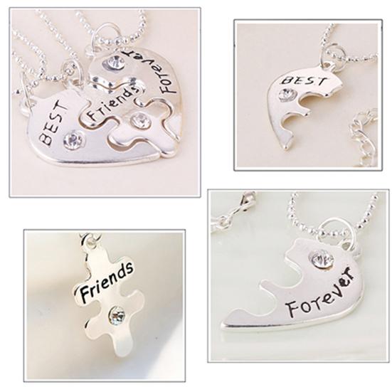 3Pcs Broken Heart Shape Carved Letters Best Friends Forever Chain Set for Dating