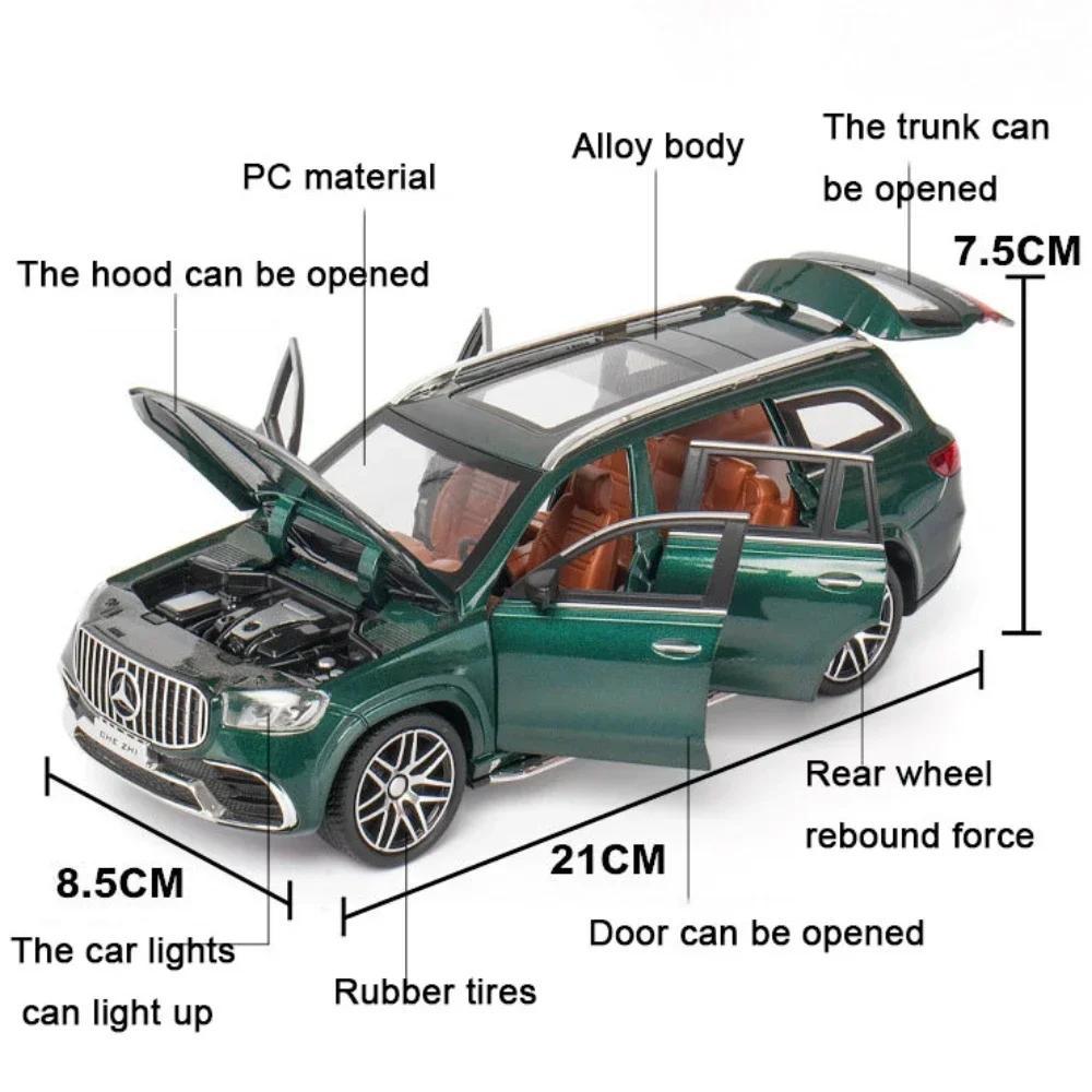 1/24 Benz GLS63 AMG Scale Alloy Diecast Toy Model Simulation Metal Vehicles Toy SUV Pull Back Sound Light Toys for Children