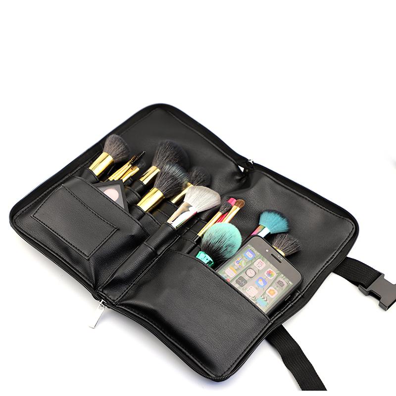 HMU Black Waterproof Makeup Artist Bag Personalized Custom Logo Private Label Folding Travel Waist Makeup Brush Bag With Zip