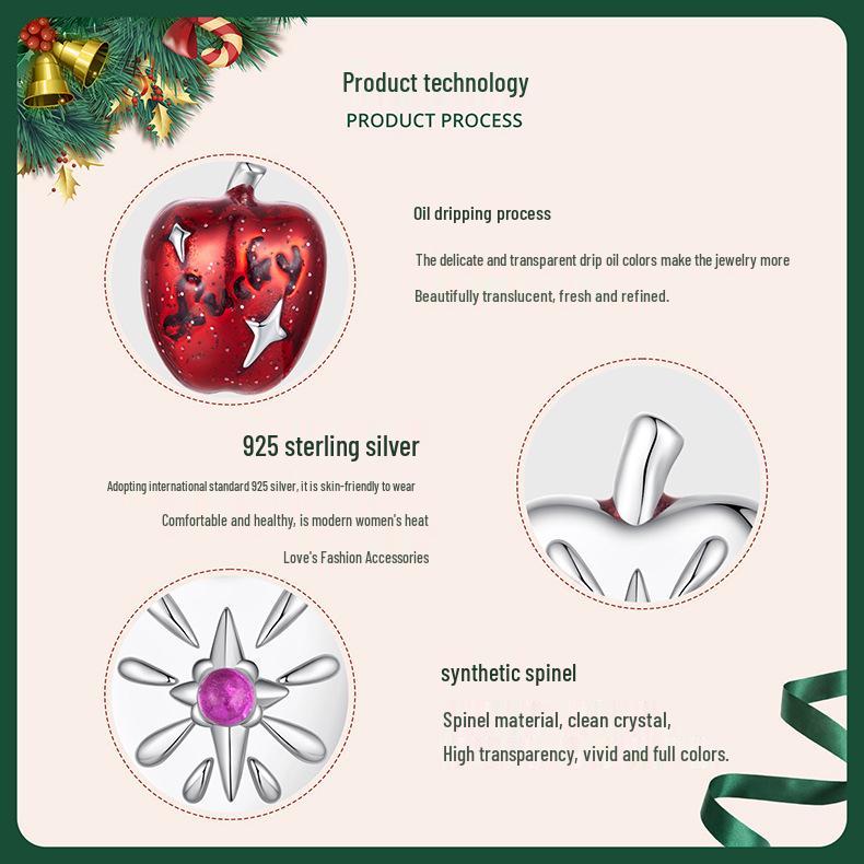 Yinziyun Asymmetrical Christmas Apple Earrings: S925 Sterling Silver Lucky Red Apple Studs