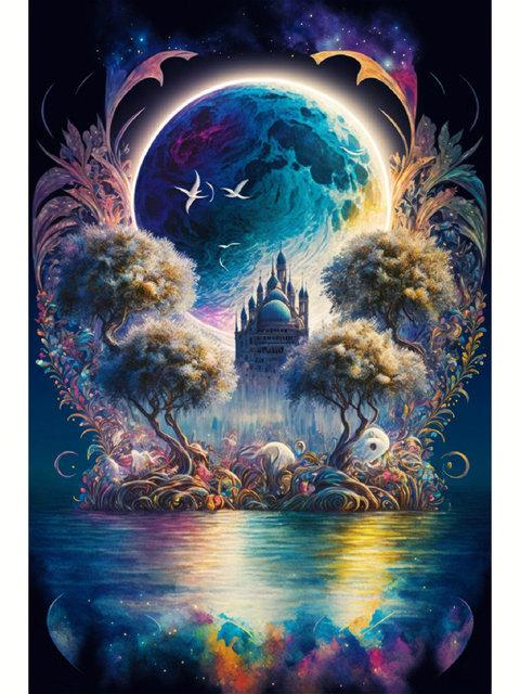 Full Fantasy Romance Boat Diamond Painting Kits Beach Moon Scenery Dolphin Diy Diamond Embroidery Mosaic Cross Stitch Flower