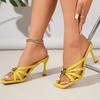 Sexy Patent Leather Cross Strap Clip Toe Slippers Women Summer Metal Flower Decoration High Heels Sandals Beach Sandals