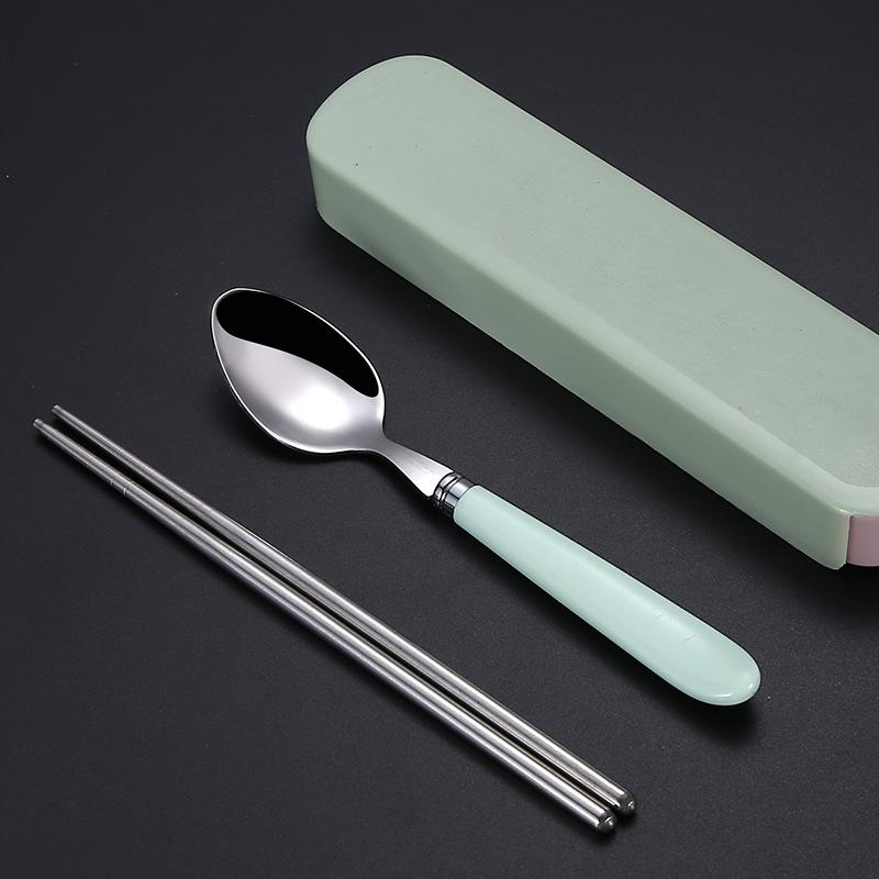 Spoon Fork Chopstick Cutlery Set Lunch Tableware With Box Portable Travel Use Dinnerware Kit Stainless Steel Kitchen Accessories