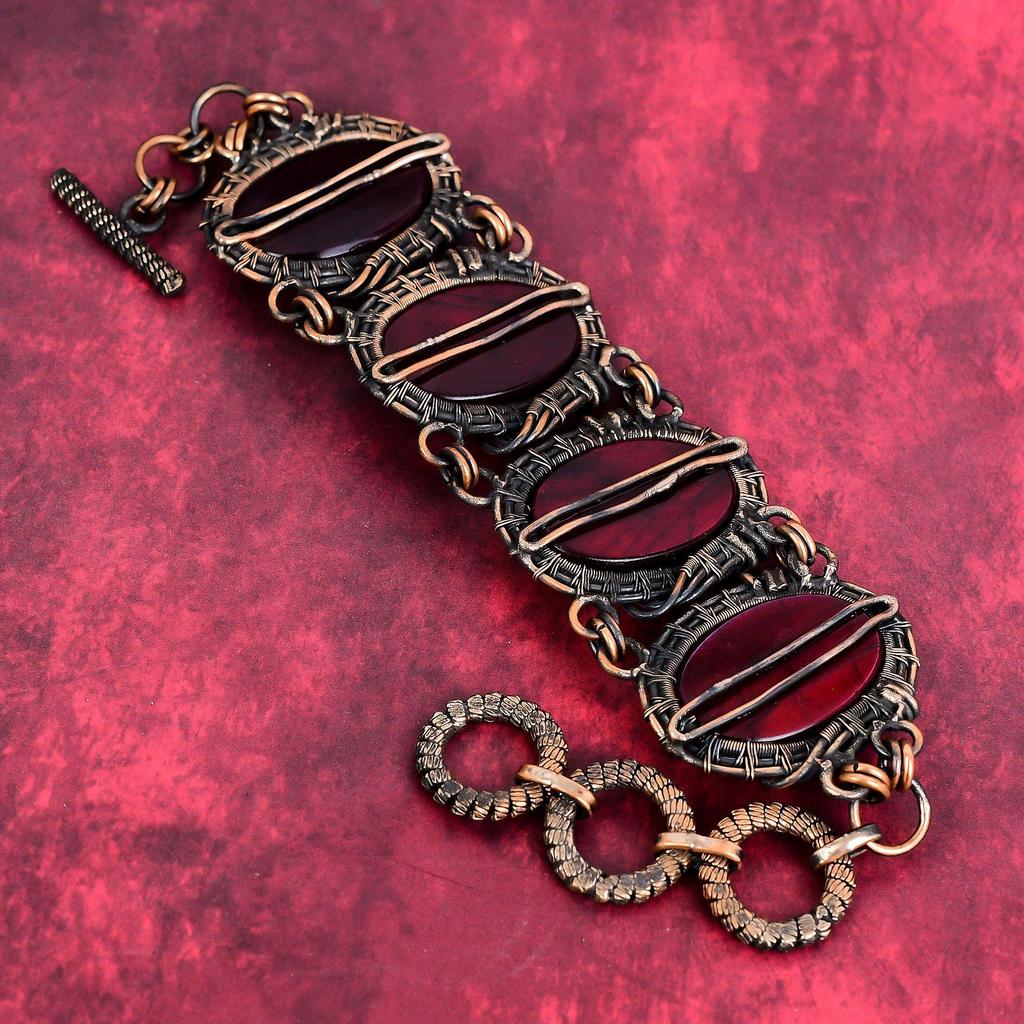 Red fire labradorite bracelet copper wire wrapped bracelet gemstone adjustable chain bracelet gifts for mother handmade copper wire jewelry