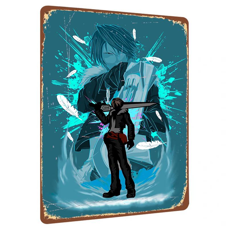

Custom Anime Character Metal Wall Art Decor with Sword and Feather Design for Home Office Room Decoration 20x30cm（7.8x11.8inch）