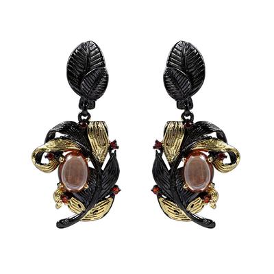 Collana elegante per donna Orecchini Orecchini a foglia con avvolgimento di fiori Gioielli in cristallo trasparente Gioielli di lusso in oro nero