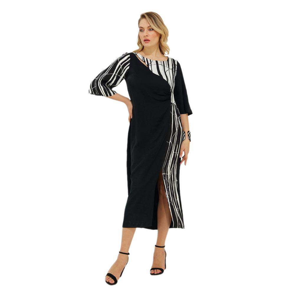 

Женское платье больших размеров Fierte Lm84070 с овальным воротником и рукавами до локтя, блестящее XL чёрный