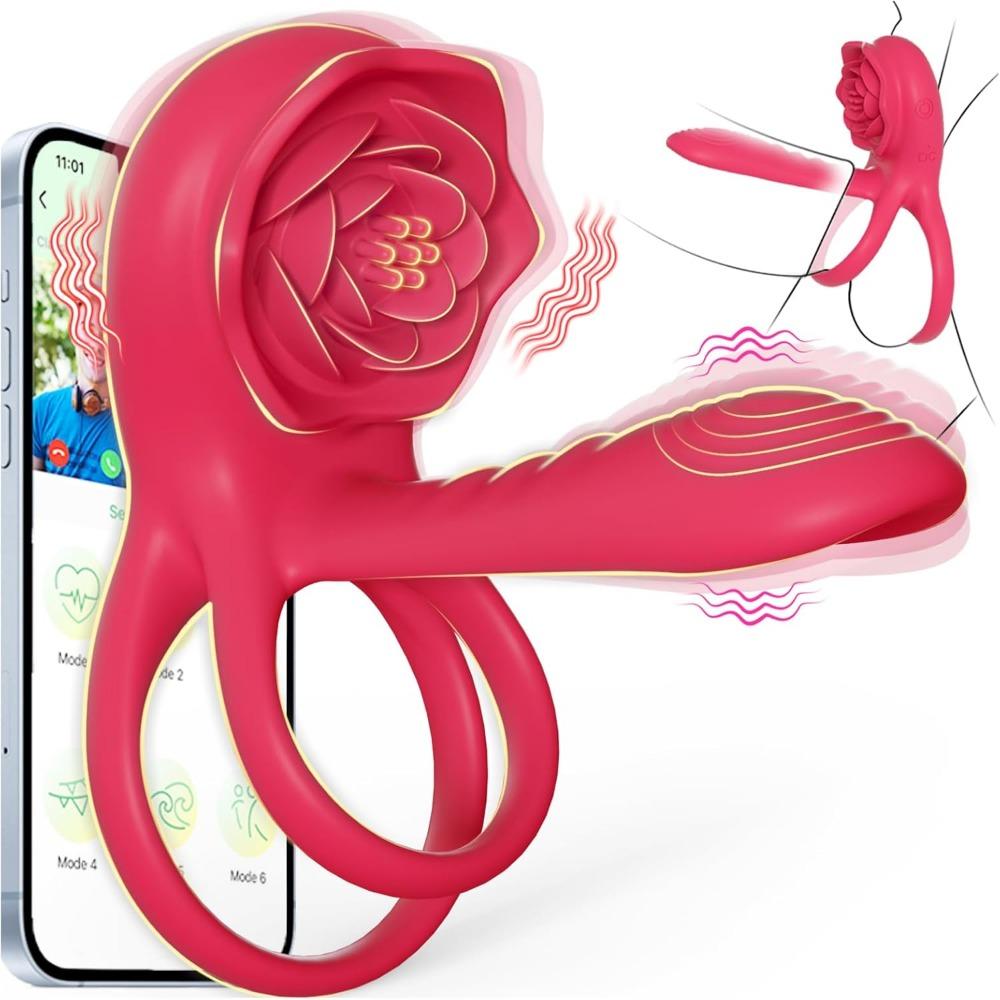 Vibrating Cock Ring with Rose Clitoral Stimulator - Penis Sleeve Vibrator for Couples, G-Spot & Clitoral Pleasure (Men & Women)
