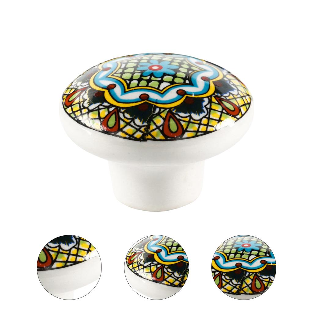 Boho Style Ceramic Cabinet Knobs Hand Painted Multicolor Pattern Cabinet Knobs for Cabinets Cupboard Kitchen