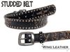 WING LEATHER Italian Leather Casual Belt, Genuine Leather, Cowhide, Studs, Men's, Black, White, Dark Brown, Red, 40mm, Distressed Finish, GTC004BK