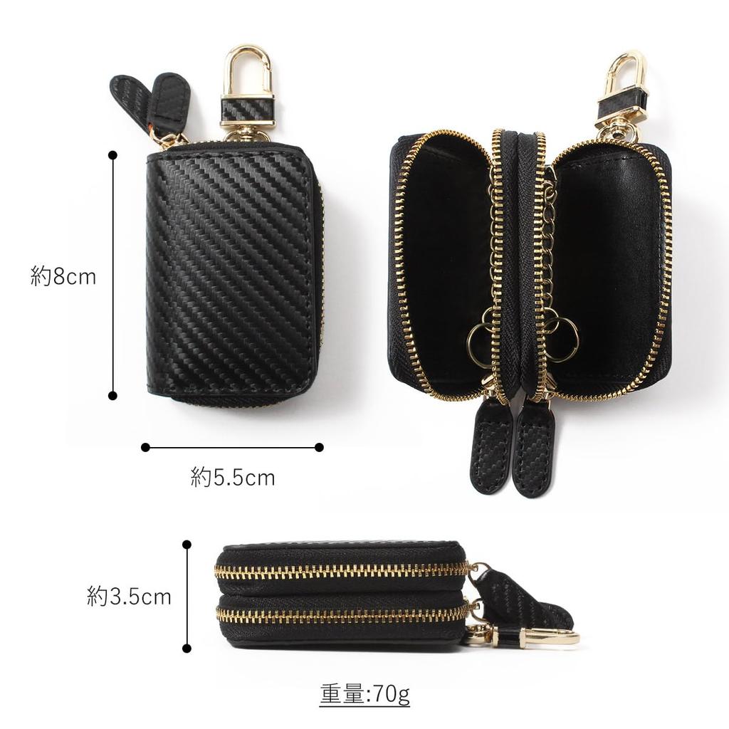 GROOVE GEAR Key Double Holds 2 Smart Key Genuine Leather Carbon Smart Key Navy Case, Zipper, Keys, Compatible, Men's Leather, Case, Ggs-2003,