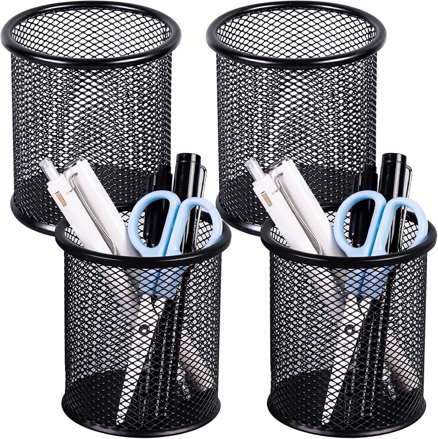 

4pcs Black Round Stationery Storage, Metal Wire Mesh Pen Holder, Suitable for Desktop Storage and Office