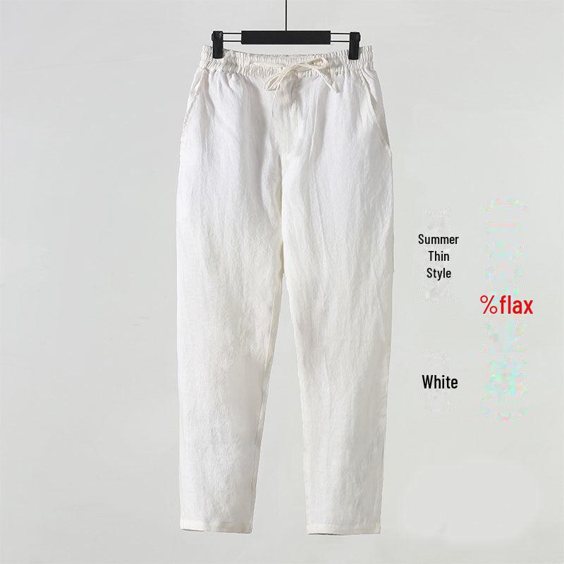 Men's Thin Loose-Fit Cotton & Linen Nine-Point Casual Pants, Chinese Style