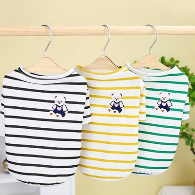 Dog Vest Round Neck Soft Comfortable Cartoon Bear Pattern Pet Cat Dog Striped Blouse Daily Wear