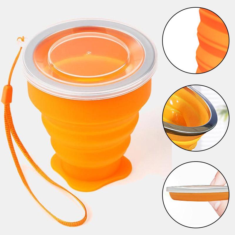 200ml Portable Cups BPA FREE Food Grade Water Cup Silicone Retractable Folding Cup with Lid Outdoor Coffee Travel Water Cup