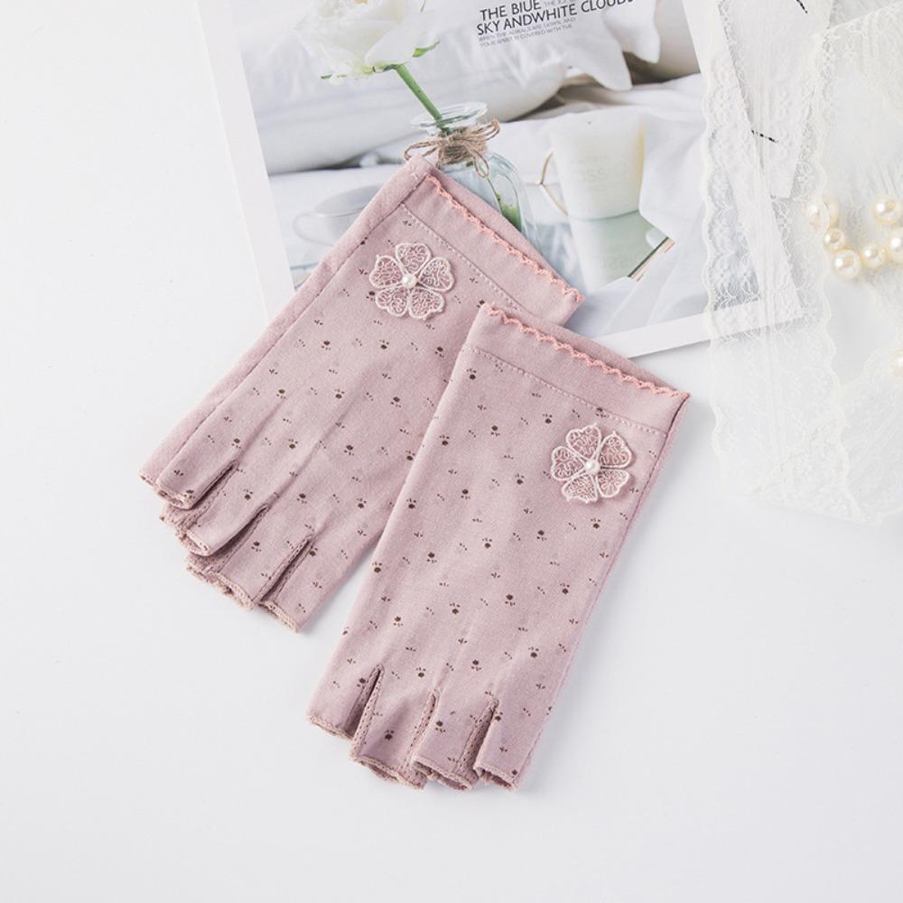 Cotton Women Half-finger Gloves Anti-slip Driving Gloves Fashion Sunscreen Gloves  Outdoor Sports