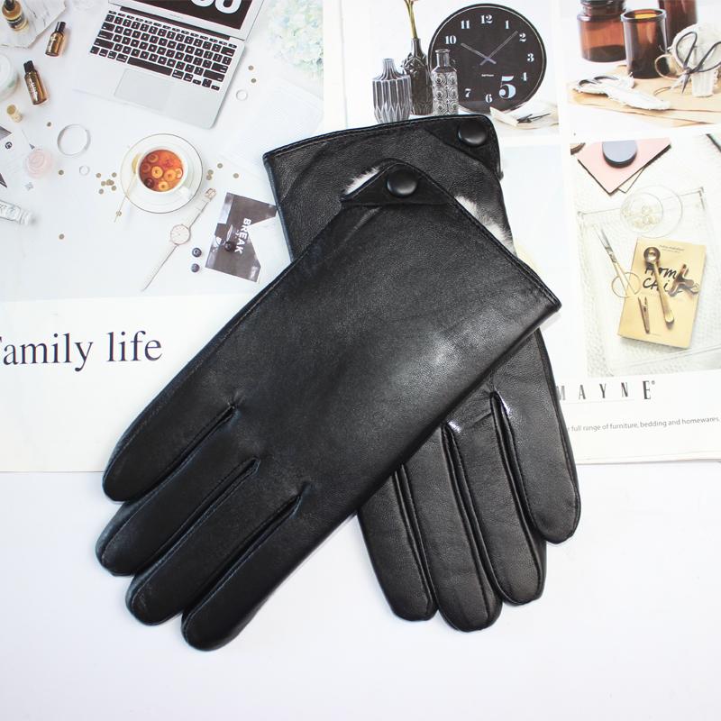 Men's Imported Sheepskin Touch Screen Gloves Winter Thickened Warm Rabbit Fur Leather Driving Gloves