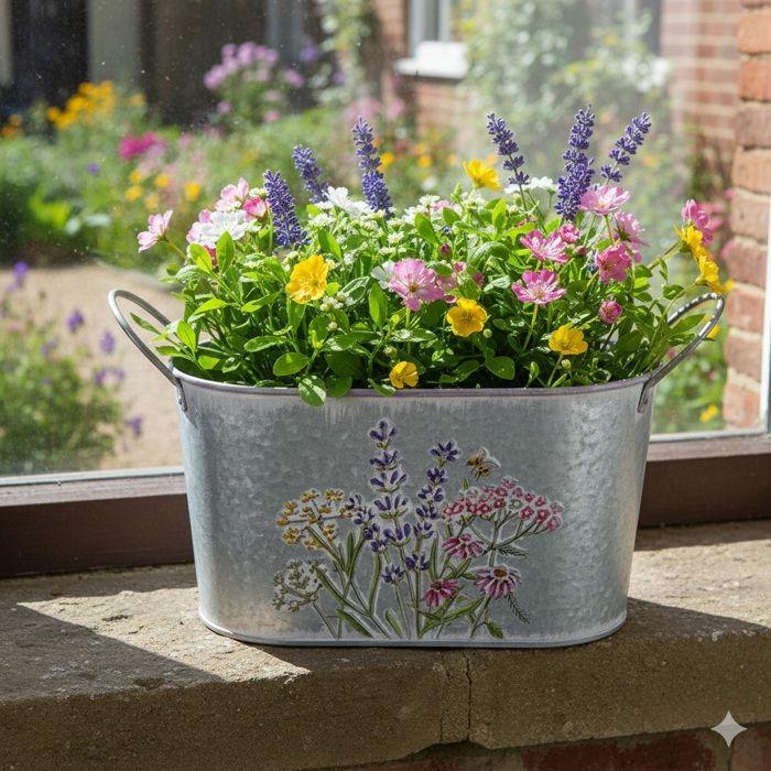 Cache pot ou bac a fleurs en zinc 22x12x15cm