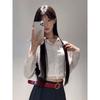 Summer new French pure desire style polo collar lace splicing long-sleeved shirt women's design sense slim and thin top