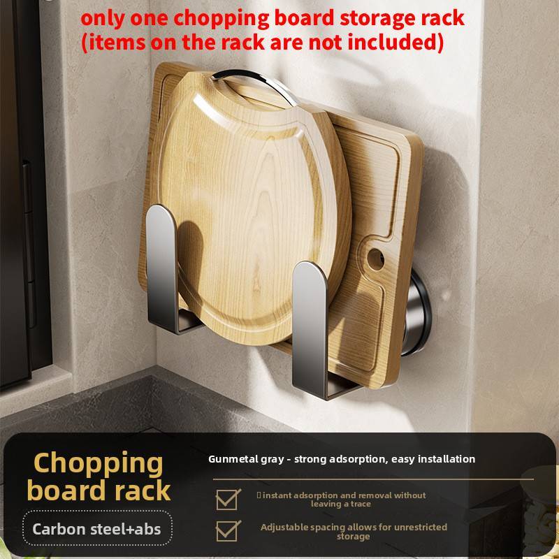 Modern Minimalist Suction Pot Cover And Cutting Board Rack With Wall Mount For Kitchen Organization Gray Cutting Board