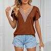 Fashion Womens Casual Color Cotton Linen Embroidery Short Sleeve T-Shirt Top