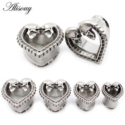 Alisouy 2ks 8-25mm Nerezové Srdce Láska Lebka Rozširujúce Tunely do uší Náušnice Náušnice Body Piercing Šperky