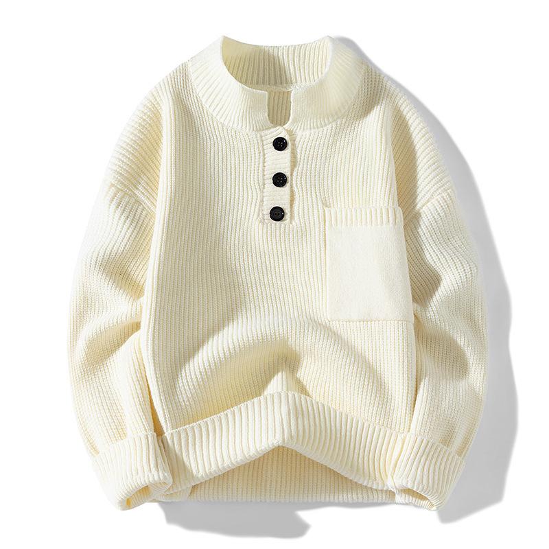 Nový podzimní a zimní svetr s polovičním rolákem na knoflíky, pletený svetr, pánský všestranný svetr-bunda