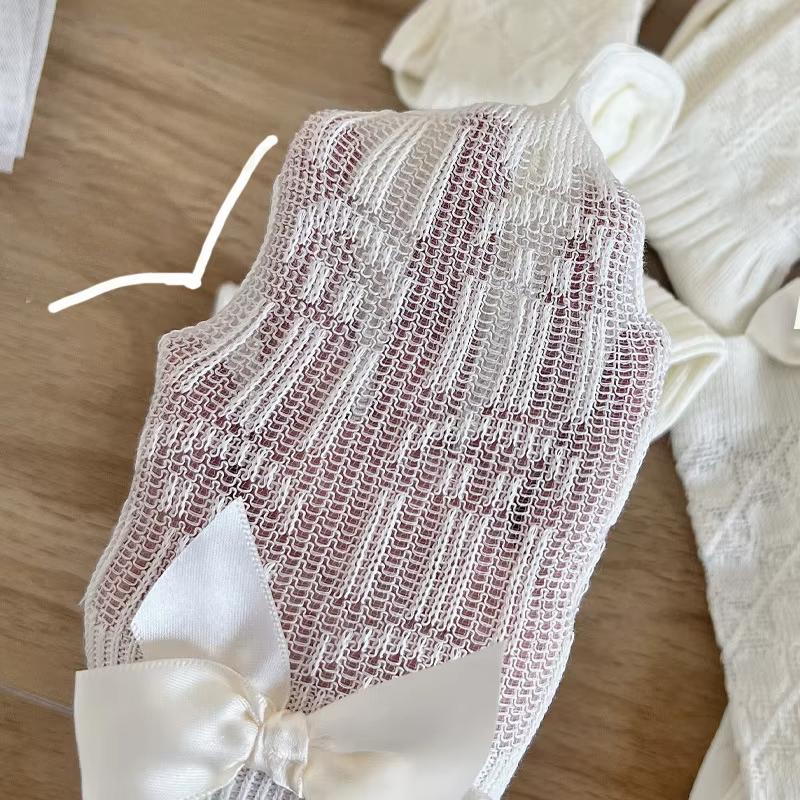 Letní nový styl dětské ponožky dětské kartáčované hedvábné síťované podkolenky bílá mašlička princeznovský styl taneční ponožky