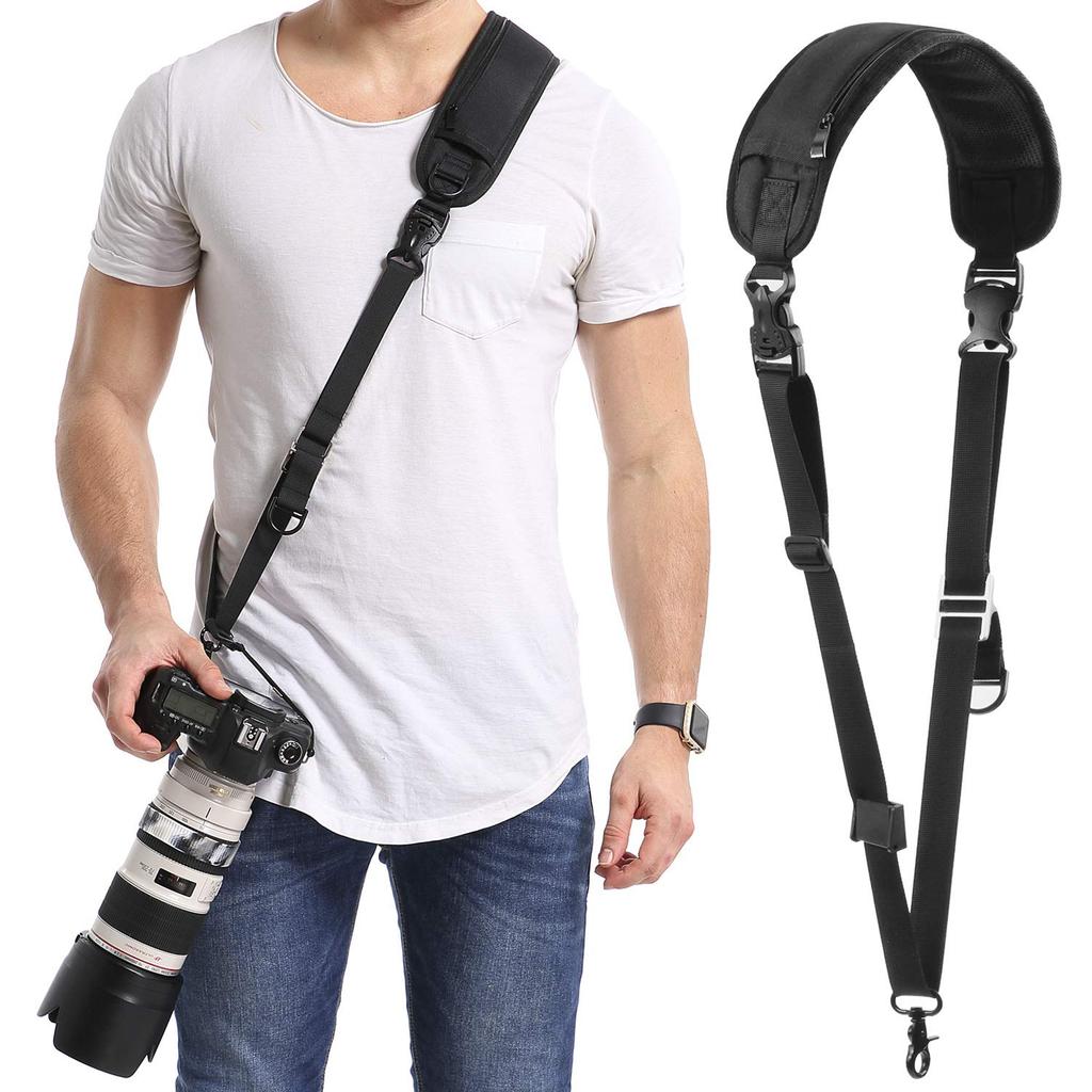 Waka Rapid Camera Neck Strap with Quick Release and Safety Adjustable Shoulder Strap for Olympus DSLRs Black Tether, Nikon, Canon, Sony, -