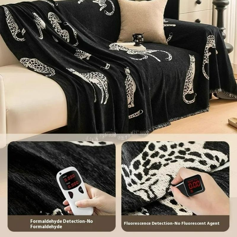 Leopard Chenille Sofa Cover Scratch-Proof Non-Slip Couch Protector 3 4 Seater Pet Friendly Stretch Sofa Blanket for Home